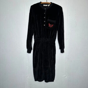Vintage 90s Liz Claiborne Black Velvet Velour Casual Dress Large